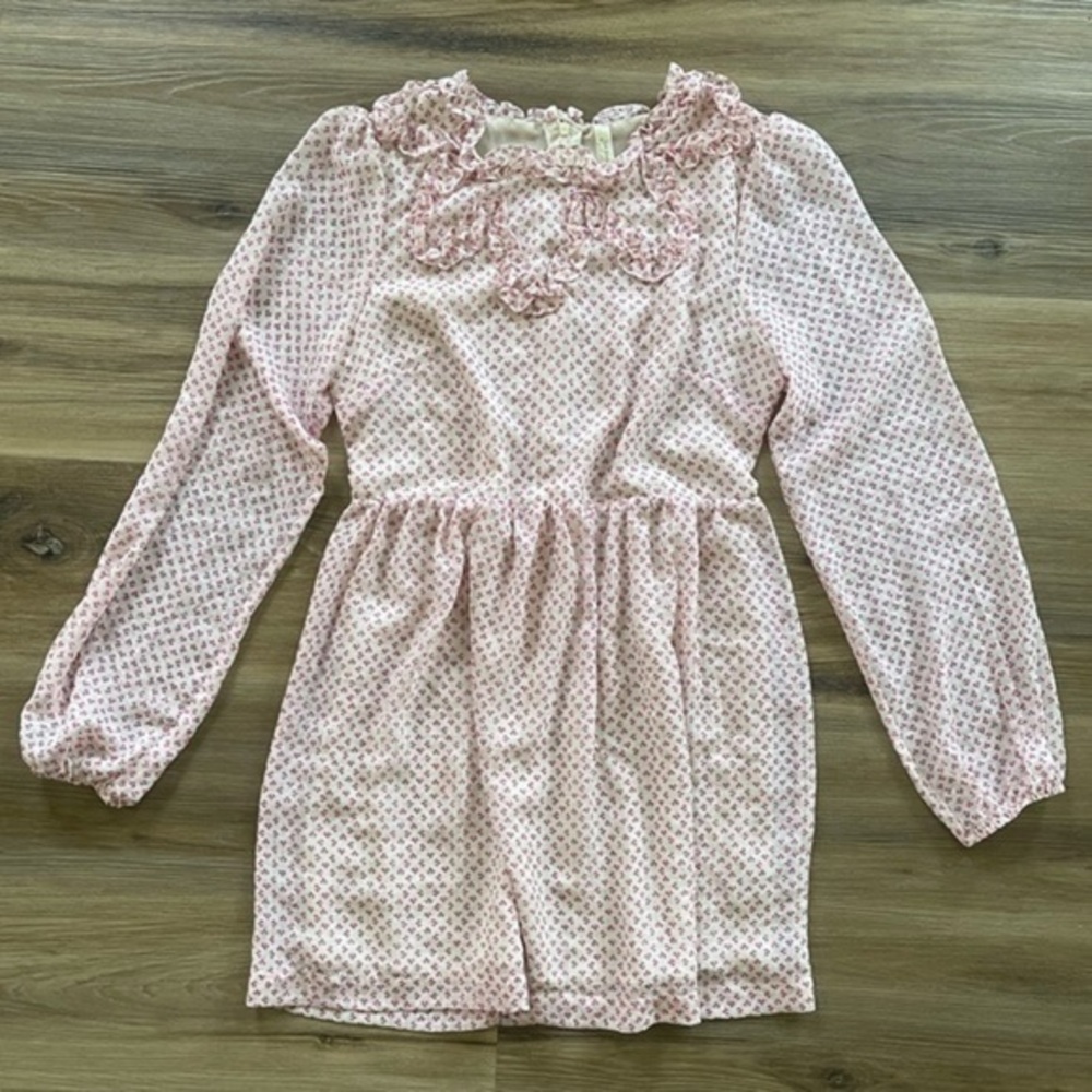 NWOT Free People Pink Dress Ruffle Bib with Sheer Long Sleeves